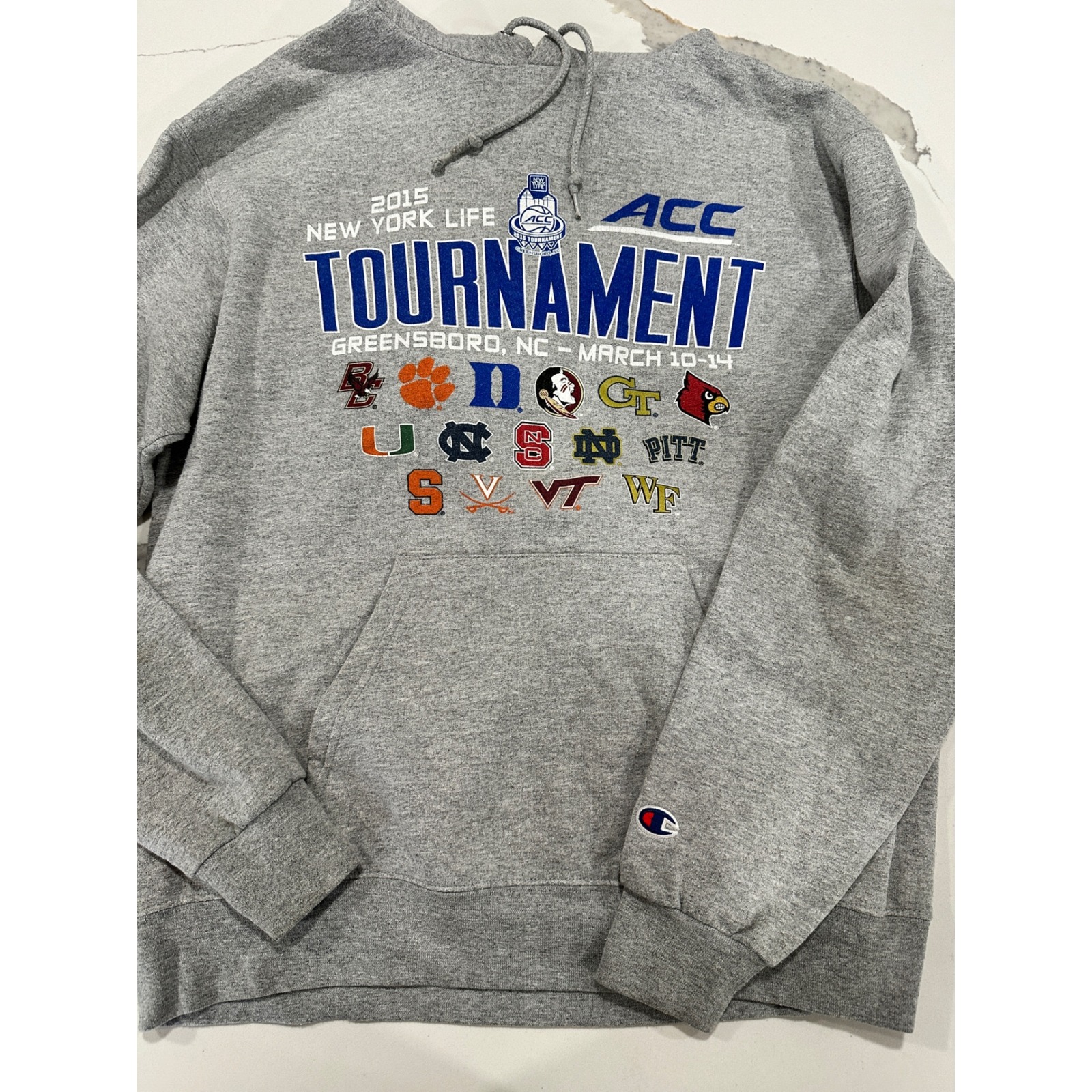 Champion Acc Tournament 2015 Basketball Nc Mens Gray Hoodie Sweatshirt Size M